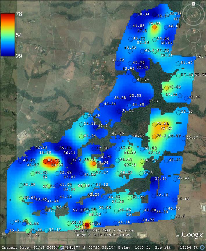 Example of a data set with OCS samples (for 2D prediction). Case study in Colombia available via the geospt package (https://cran.r-project.org/package=geospt).